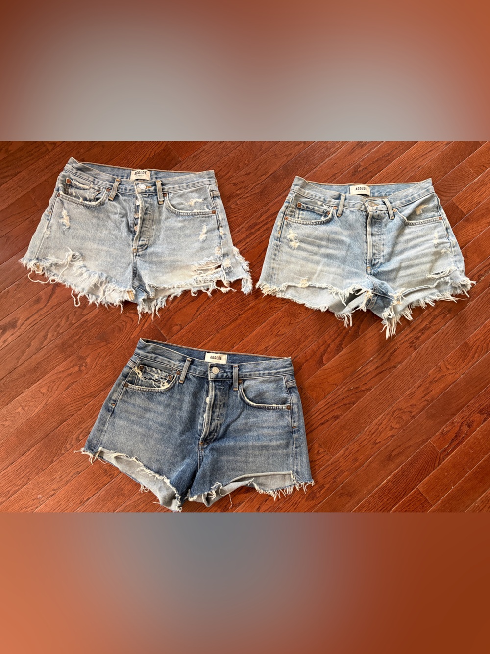 Agolde Women's Distressed Light Blue Denim Cutoff Shorts Trio